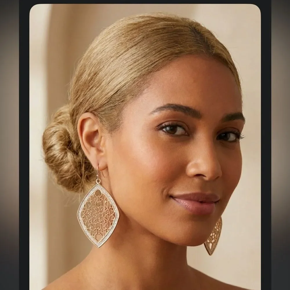 5/$25 New Gold Filigree Marquise Dangle Earrings – Boho Statement Jewelry